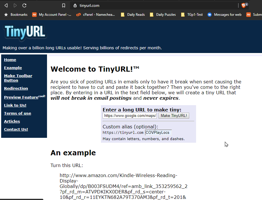 Creating a shortcut with TinyURL.com